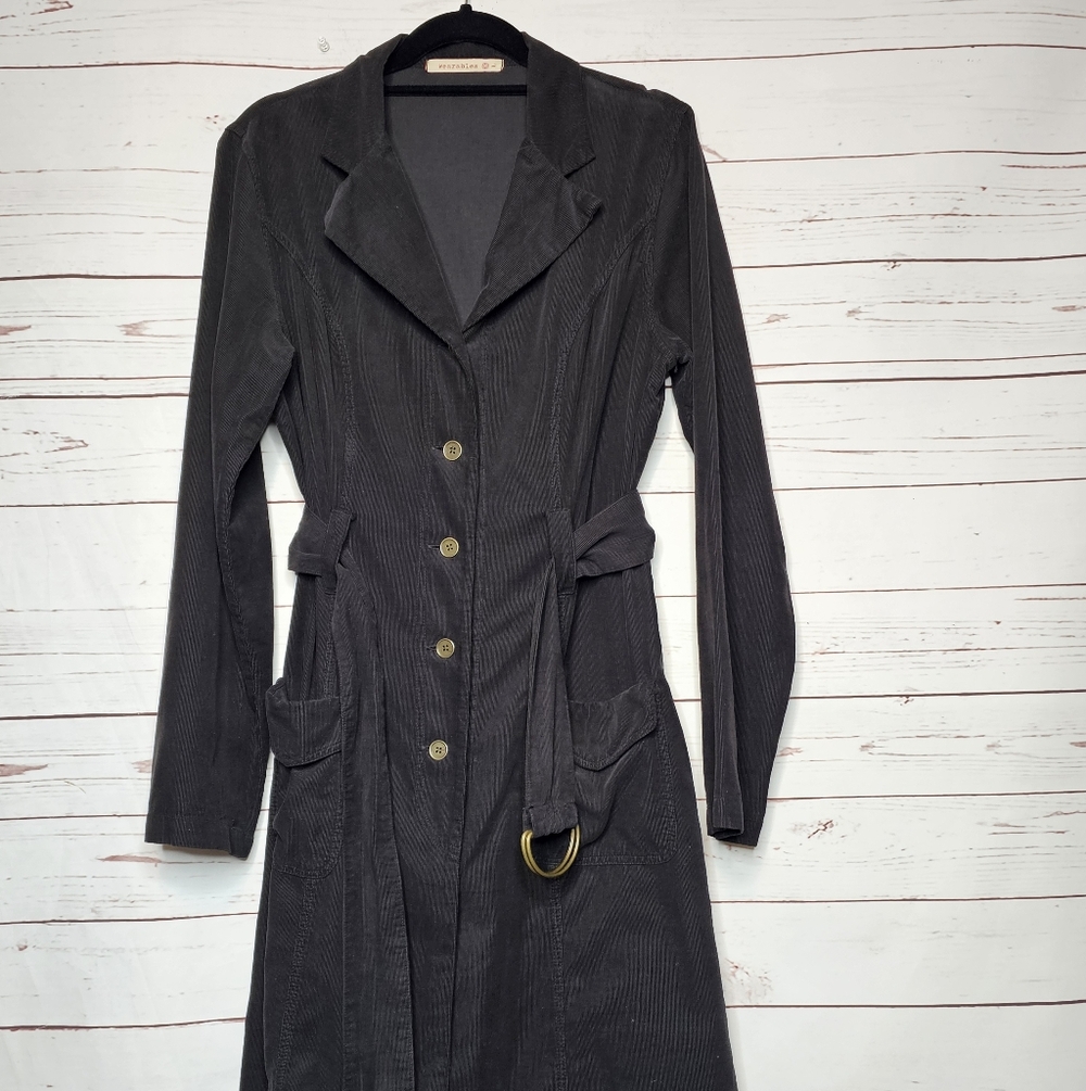 XCVI Wearables Gray Corduroy Belted Midi Coat